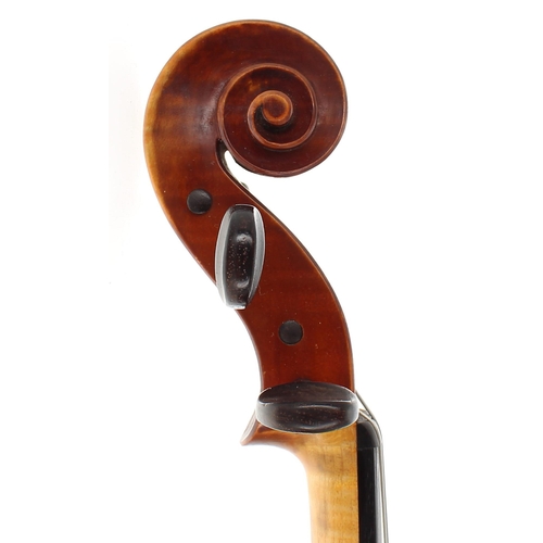 2405 - Good English violin by and labelled Wilfred G. Saunders, 33 Julian Road, West Bridgford, Nottingham,... 