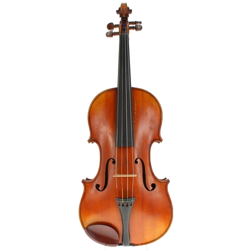 2407 - Good French viola circa 1910, unlabelled, the two piece back of medium curl with similar wood to the... 