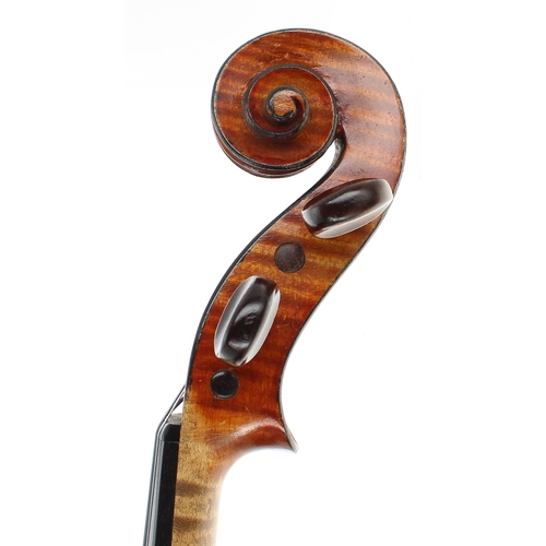 2407 - Good French viola circa 1910, unlabelled, the two piece back of medium curl with similar wood to the... 