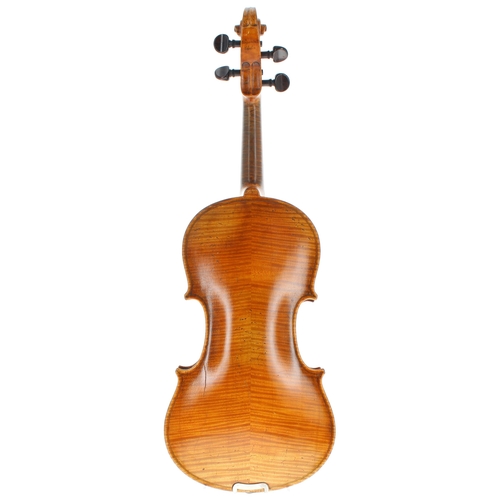 2413 - Late 19th century Stradivari copy violin stamped Paganini's Violin behind the peg box, 14 1/4