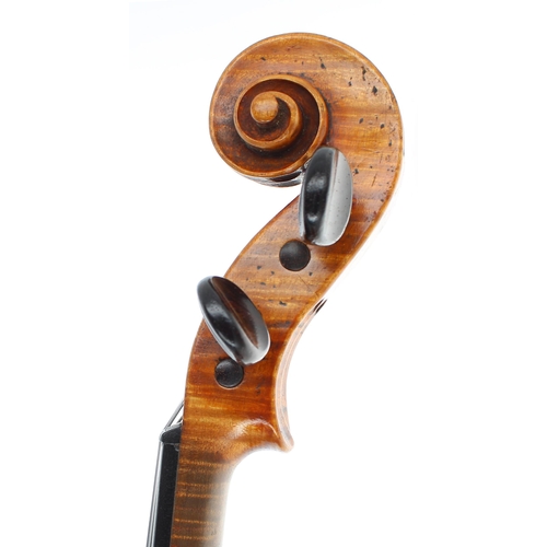 2413 - Late 19th century Stradivari copy violin stamped Paganini's Violin behind the peg box, 14 1/4