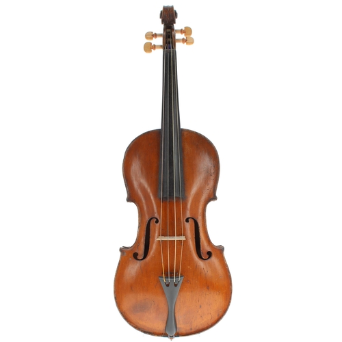 2418 - Interesting early English transitional small viola with original Baroque set-up, with inked purfling... 