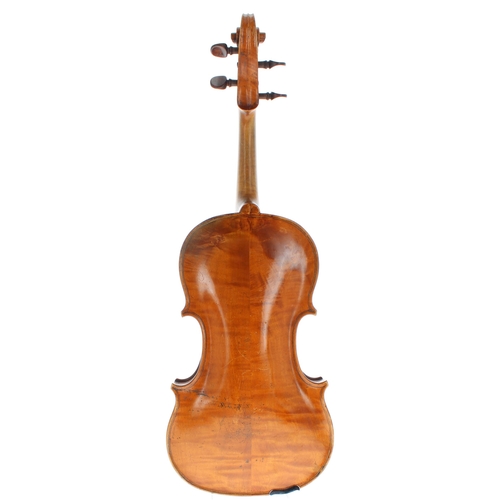 2419 - Interesting and early 19th century English viola, unlabelled, the two piece back of irregular flame ... 