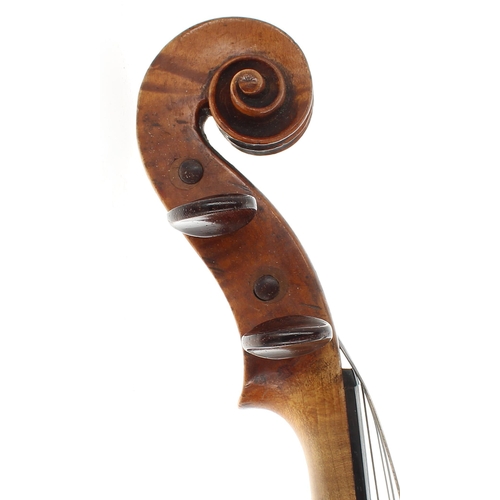 2419 - Interesting and early 19th century English viola, unlabelled, the two piece back of irregular flame ... 