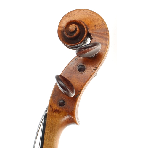 2419 - Interesting and early 19th century English viola, unlabelled, the two piece back of irregular flame ... 