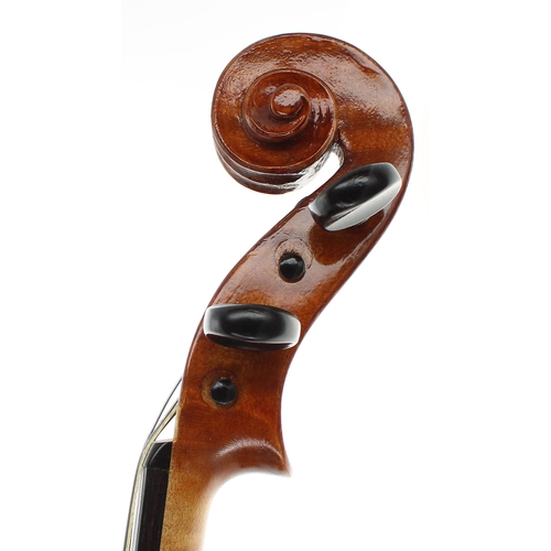 2429 - English viola labelled William Forster, the one piece back of fine curl with plainish wood to the si... 