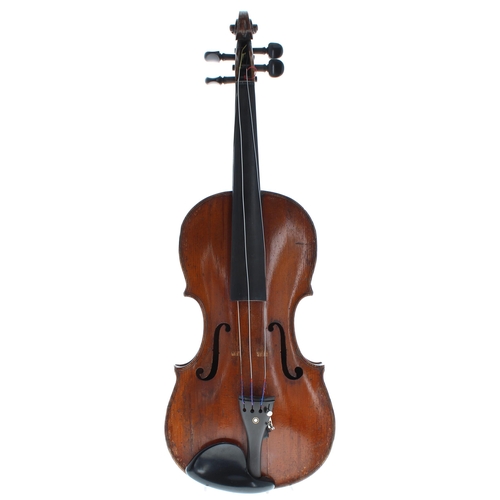 2430 - 19th century violin, possibly Scottish, unlabelled, the two piece back of faint medium/fine curl, th... 