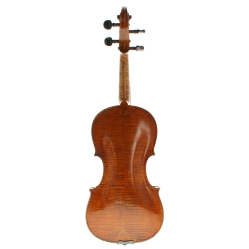 2430 - 19th century violin, possibly Scottish, unlabelled, the two piece back of faint medium/fine curl, th... 