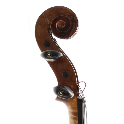 2430 - 19th century violin, possibly Scottish, unlabelled, the two piece back of faint medium/fine curl, th... 