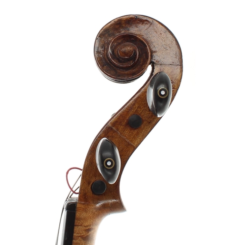 2430 - 19th century violin, possibly Scottish, unlabelled, the two piece back of faint medium/fine curl, th... 