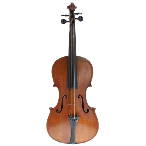 2436 - Interesting violin labelled Benardo Calcarnie, Cremona, Anno 1875 and signed on the label, the ... 