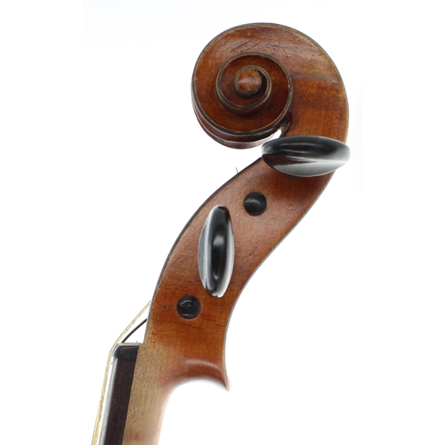 2436 - Interesting violin labelled Benardo Calcarnie, Cremona, Anno 1875 and signed on the label, the ... 