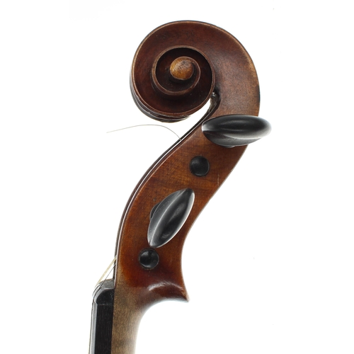 2443 - German violin labelled Christian Hoffmann, Sachsen, 1898..., the two piece back of medium curl with ... 