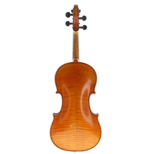 2445 - Good French Stradivari copy violin, the two piece back of faint medium curl with similar wood to the... 