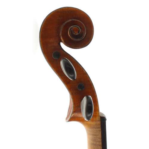 2445 - Good French Stradivari copy violin, the two piece back of faint medium curl with similar wood to the... 