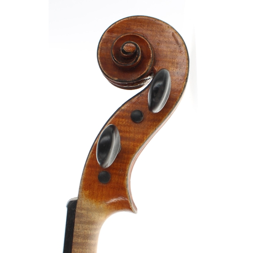 2445 - Good French Stradivari copy violin, the two piece back of faint medium curl with similar wood to the... 