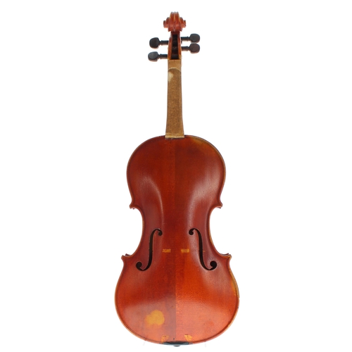 2446 - Violin stamped AM on the button, the one piece back of faint medium curl with similar wood to the si... 