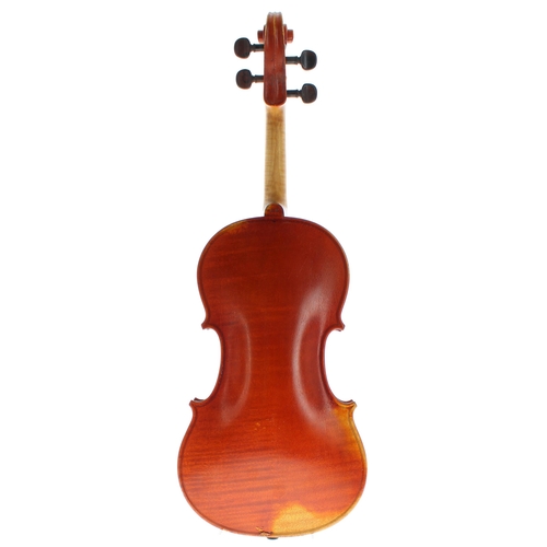 2446 - Violin stamped AM on the button, the one piece back of faint medium curl with similar wood to the si... 