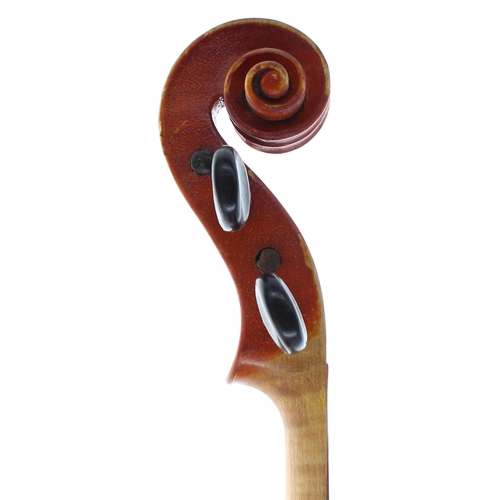 2446 - Violin stamped AM on the button, the one piece back of faint medium curl with similar wood to the si... 