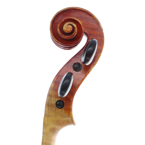 2446 - Violin stamped AM on the button, the one piece back of faint medium curl with similar wood to the si... 