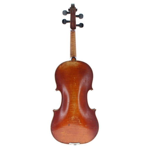 2449 - Late 19th century violin labelled Jean Baptiste Vuillaume..., the one piece back of fine curl with s... 