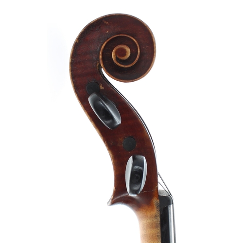 2449 - Late 19th century violin labelled Jean Baptiste Vuillaume..., the one piece back of fine curl with s... 