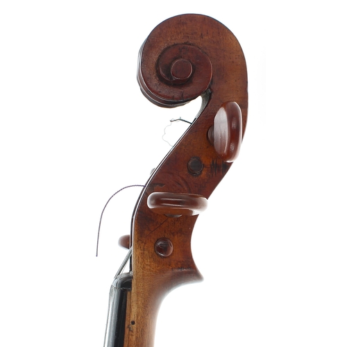 2456 - Good 19th century German violin with inked purfling bearing in illegible label, 14 3/16