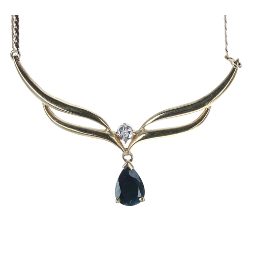 233 - 9ct sapphire and diamond necklace, 3.5gm, 17