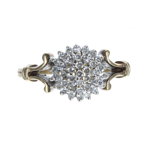 239 - 9ct diamond cluster ring, 9mm, 2.6gm, ring size I