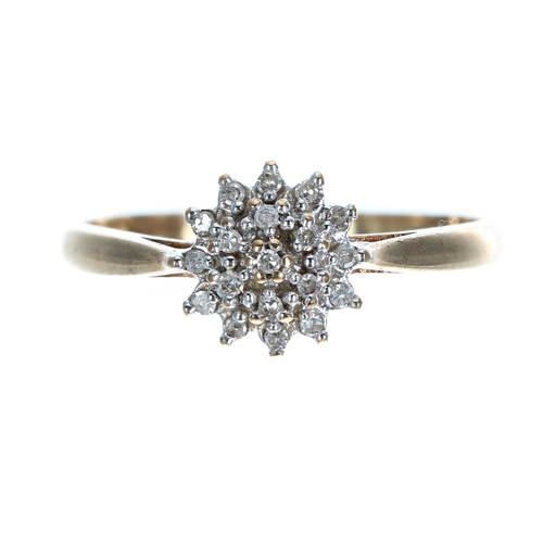 240 - 9ct diamond cluster ring, 8.5mm, 1.6gm, ring size O