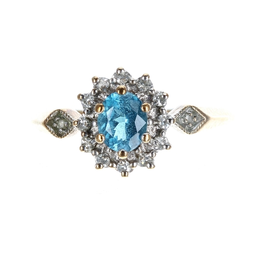 241 - 9ct blue topaz and diamond cluster ring, 10mm, 1.8gm, ring size K