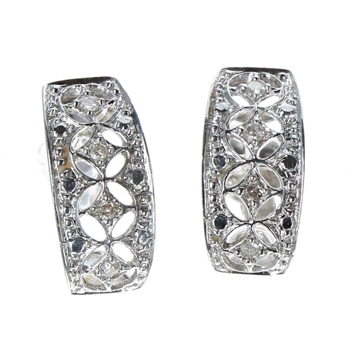 256 - Pair of 9ct white gold diamond earrings, 1.3gm, 12mm