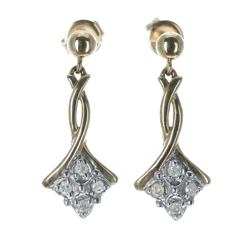 258 - Pair of 9ct drop diamond earrings, 2.5gm, 28mm