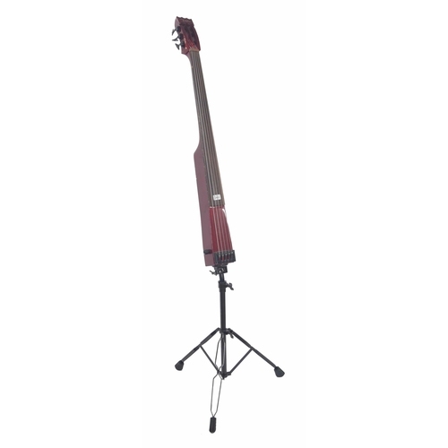 2462 - Dean electric double bass, burgundy finish, with folding stand and within a fitted case... 