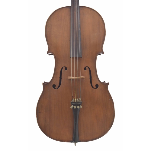 2468 - French violoncello circa 1900, the two piece back of plainish wood with similar wood to the sides an... 