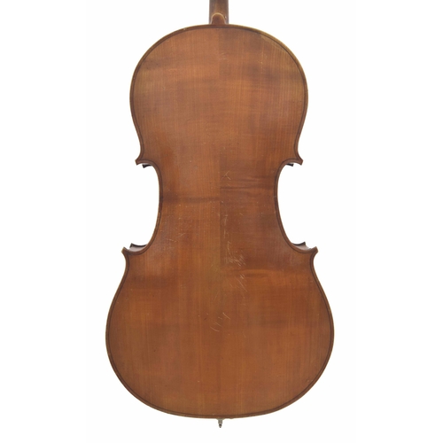 2468 - French violoncello circa 1900, the two piece back of plainish wood with similar wood to the sides an... 