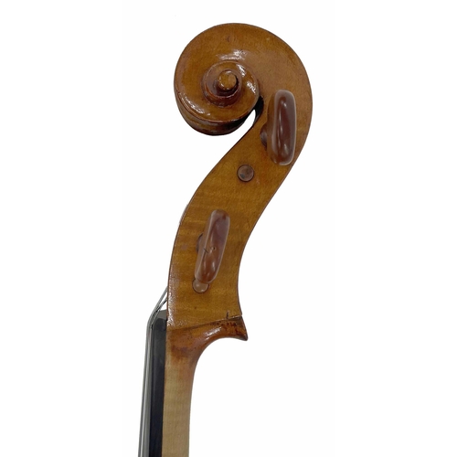 2468 - French violoncello circa 1900, the two piece back of plainish wood with similar wood to the sides an... 