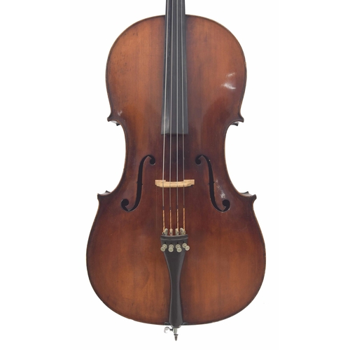 2470 - Violoncello circa 1890, unlabelled, the two piece back of faint medium curl with similar wood to the... 