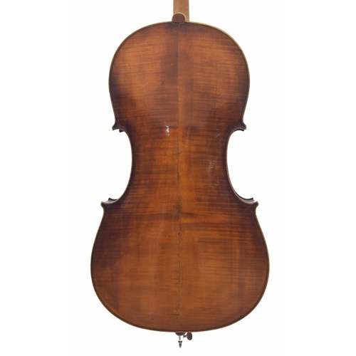 2470 - Violoncello circa 1890, unlabelled, the two piece back of faint medium curl with similar wood to the... 