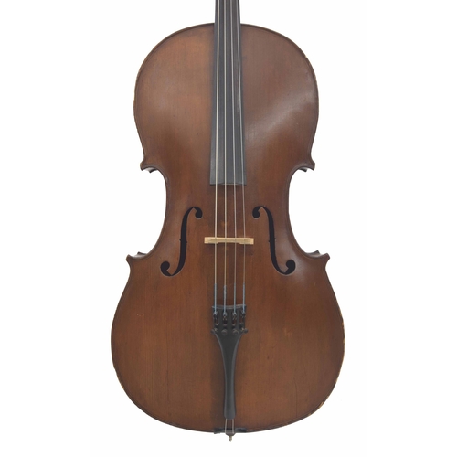 2471 - Violoncello circa 1900, unlabelled, the two piece back of very faint medium curl with similar wood t... 