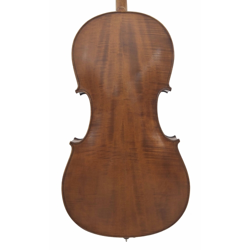 2471 - Violoncello circa 1900, unlabelled, the two piece back of very faint medium curl with similar wood t... 