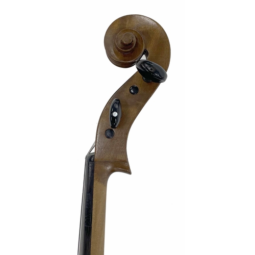 2471 - Violoncello circa 1900, unlabelled, the two piece back of very faint medium curl with similar wood t... 