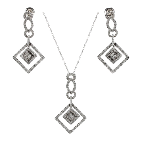 155 - Modern TJC 9ct white gold diamond set pendant on chain with matching earrings in box, estimated 1.50... 