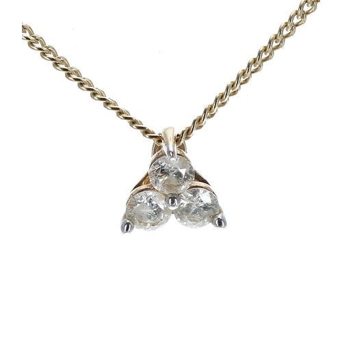 267 - 9ct trilogy diamond pendant on a fine 9ct chain, 0.25ct in total, 1.8gm, the pendant 6mm-** with Gem... 