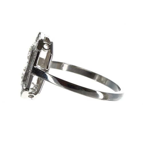 140 - Art Deco design platinum diamond plaque ring, 0.85ct approx in total, 14mm x 11mm, 4.9gm, ring size ... 