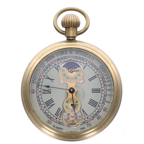 87 - Vintage style brass cased pocket watch with 'New York & Sohend' branded dial, 49mm... 