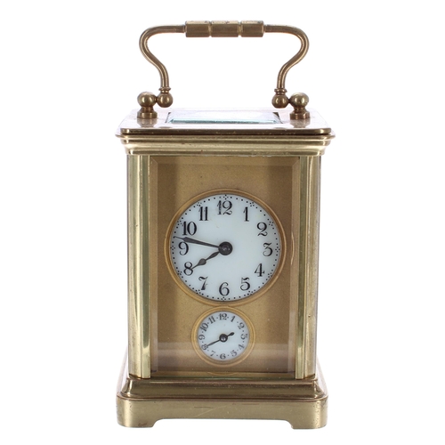 578 - Miniature carriage clock timepiece with alarm sounding on a bell beneath the base, the 1.25