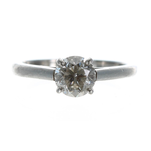 487 - GIA certified platinum diamond ring, 1.00ct, clarity VS2, colour G, 6mm, 4.2gm, ring size K-** GIA R... 