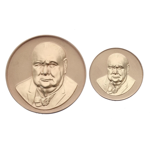 490 - Two 22ct hallmarked commemorative Sir Winston Churchill coins, 1874-1965, J.T & Co stamp, 58mm a... 