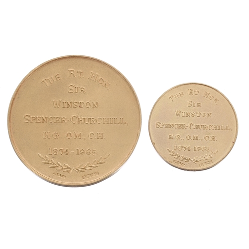 490 - Two 22ct hallmarked commemorative Sir Winston Churchill coins, 1874-1965, J.T & Co stamp, 58mm a... 